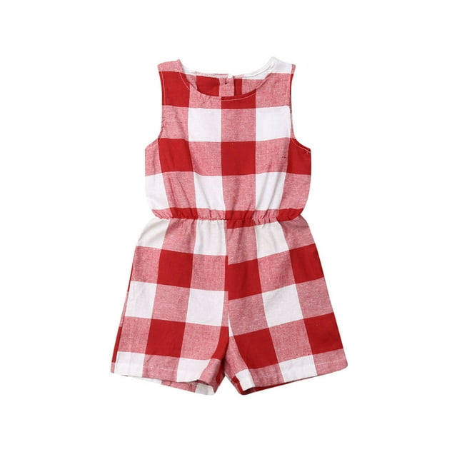 ITFABS Mommy and Me Matching Playsuit, Plaid Buttons Short Wide-Leg Playsuit