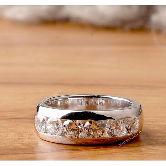 Men's Channel Set Diamond Wedding Ring, Diamond Engagement Ring For Men's, 2.4 Ct Simulated Diamond, 925 Sterling Silver, Anniversary Gift Ring For Husband