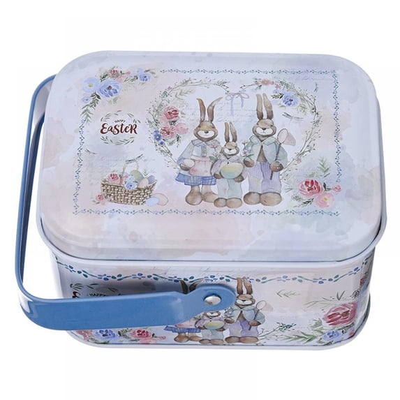 Easter Portable Candy Jar, Elegant Cookie Jar,Tin Metal Empty Jars Cookie Box Candy Storage Containers, Easter Gift Box Decor with Lids and Handle for Easter Decoration Holiday Party Supplies