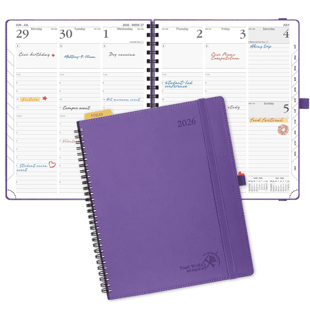 POPRUN 2026 Planner Weekly and Monthly, Jan. 2026-Dec. 2026, Large-8.5" x 10.5", 2026 Appointment Book with Hourly Schedule, Vertical Layout, Monthly Tabs, Spiral-Bound Soft Cover - Purple