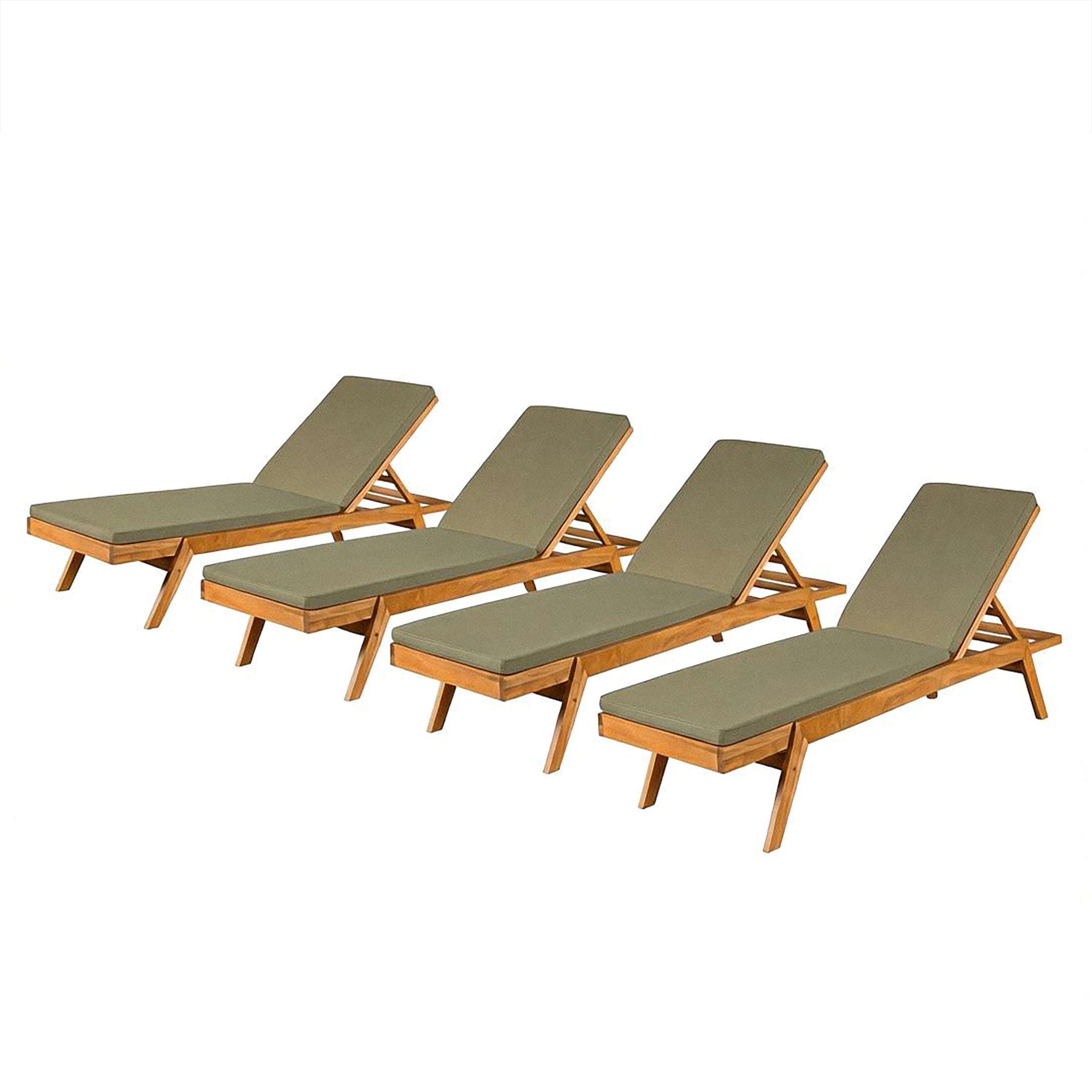 Christopher Knight Home Outdoor Acacia Wood Chaise Lounge with Adjustable Back, Teak+Green, Set of 4