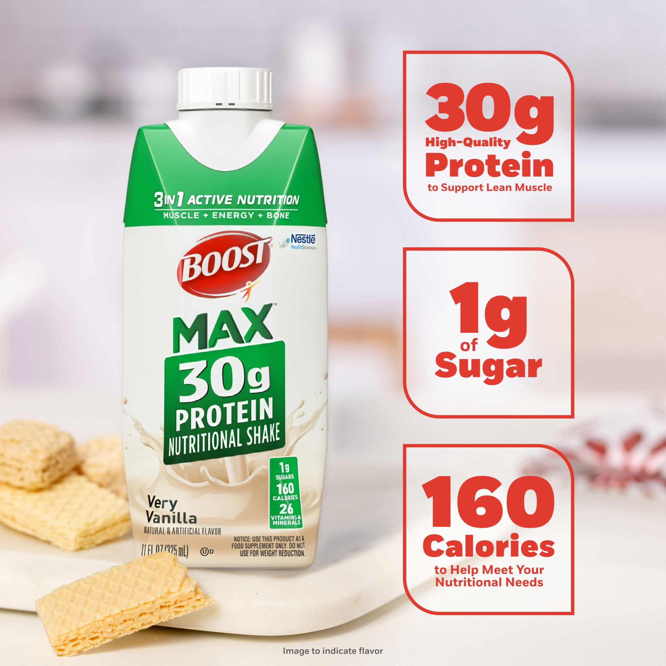 BOOST Max 30g High Protein Nutritional Drink Shakes, Very Vanilla, 11 fl oz, 4 Pack