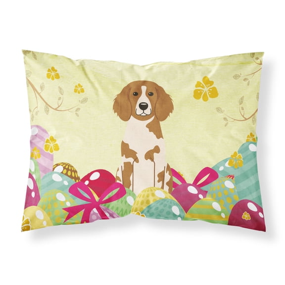Carolines Treasures BB6072PILLOWCASE Easter Eggs Brittany Spaniel Fabric Standard Pillowcase Standard multicolor
