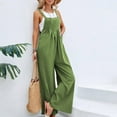 thumbnail image 2 of ZZwxWA Linen Overalls for Women Loose Fit Sleeveless Jumpsuits Straps Bib Overall Baggy Pleated Palazzo Pants with Pockets, 2 of 6