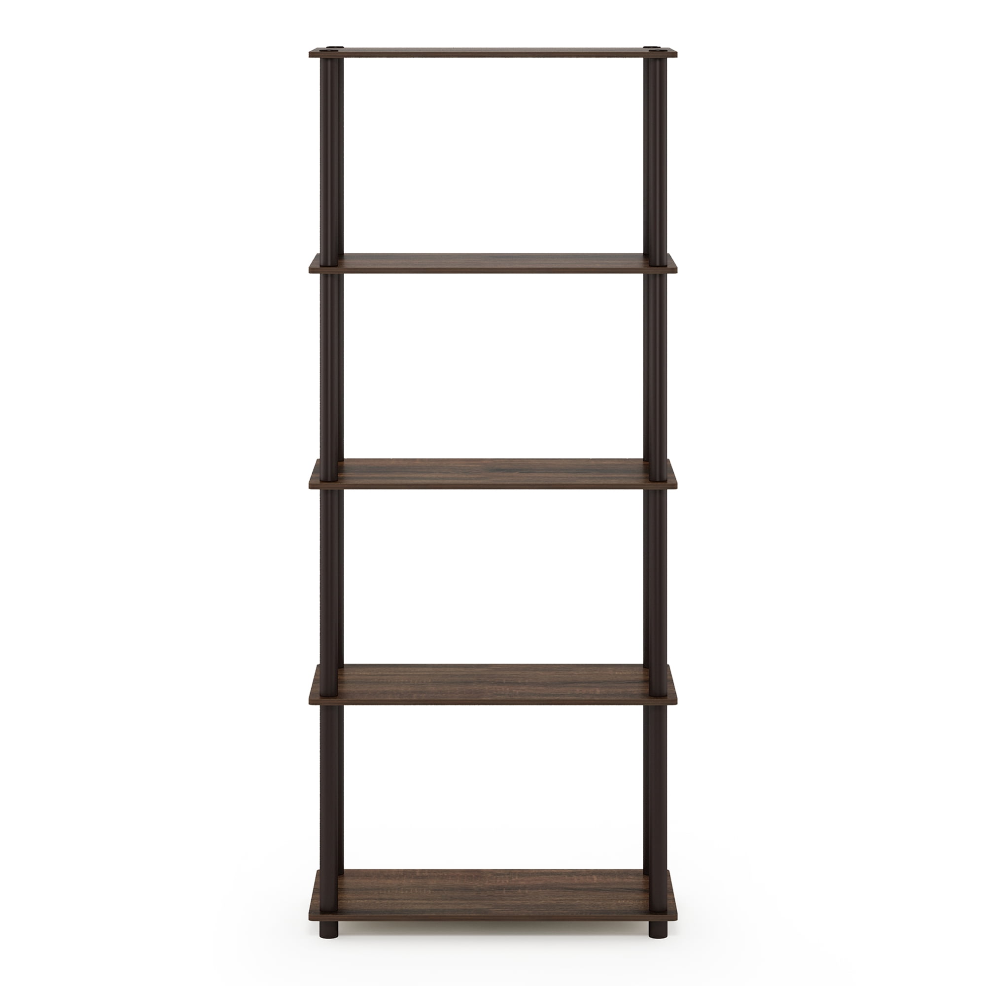 Furinno Rata 5-Tier Industrial Multipurpose Flat Base Shelf Display Rack with Metal Frame, Wide, Americano