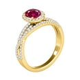 thumbnail image 3 of Mauli Jewels Rings for Women 1.15 Carat Halo Diamond And Oval Shape Created Ruby Ring 4-prong 10k Yellow Gold, 3 of 7