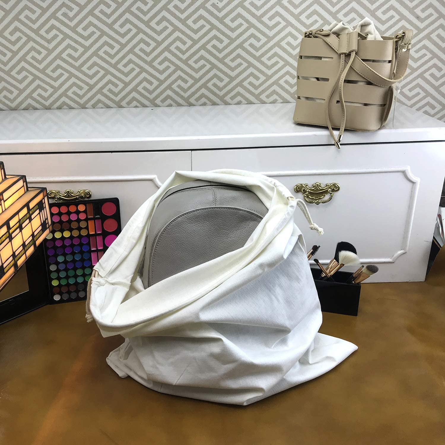 15.7x 19.6 in Dust Cover Storage Bags Elastic Cotton Cloth with Drawstring Pouch For Handbags Purses Pocketbooks Shoes Boots Set of 2 