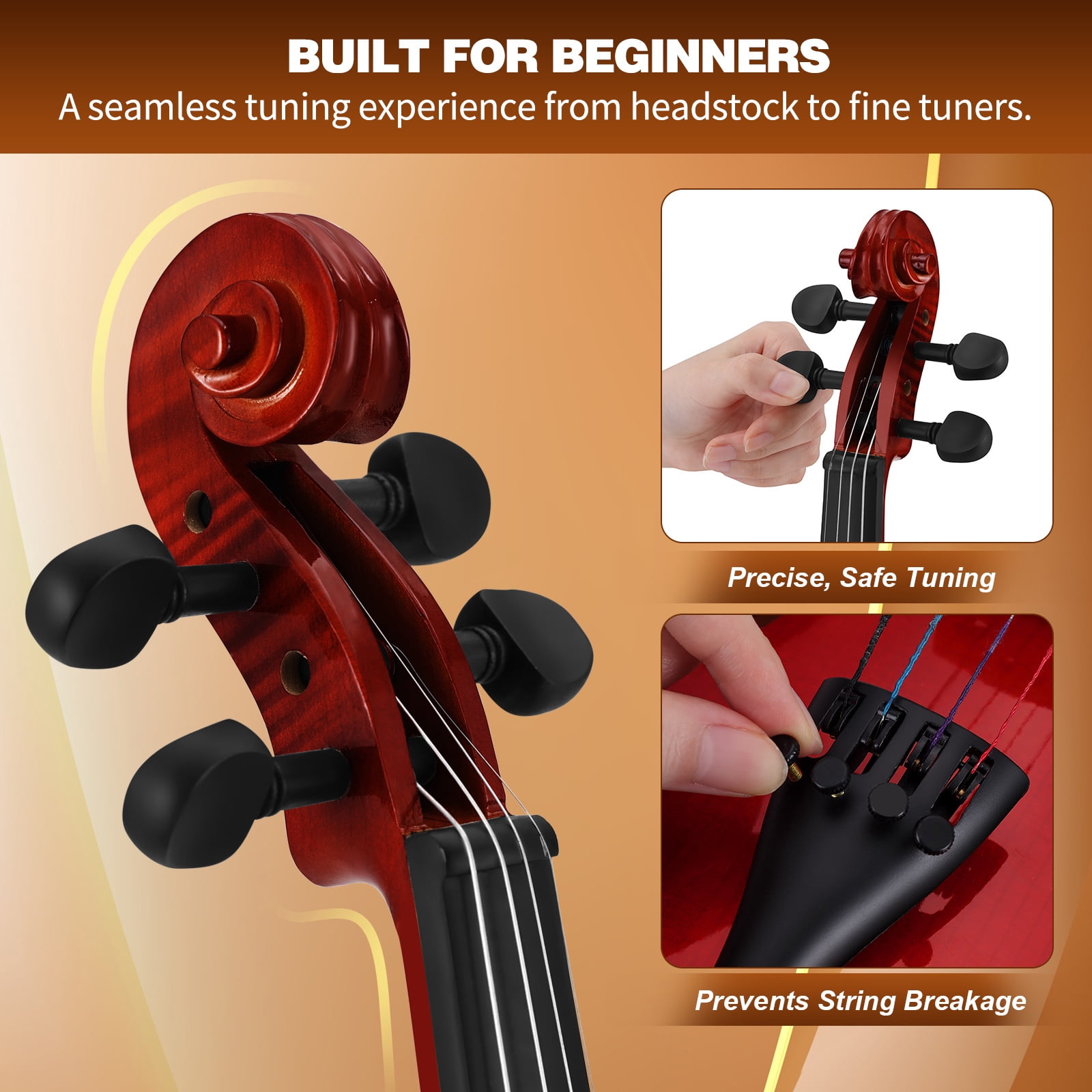 MUSTAR 4/4 Full Classic Violin Set with Bow, Rosins, Hard Case, Mute, Fingerboard Stickers, Shoulder Rest, Beginner Kit (Red Brown)