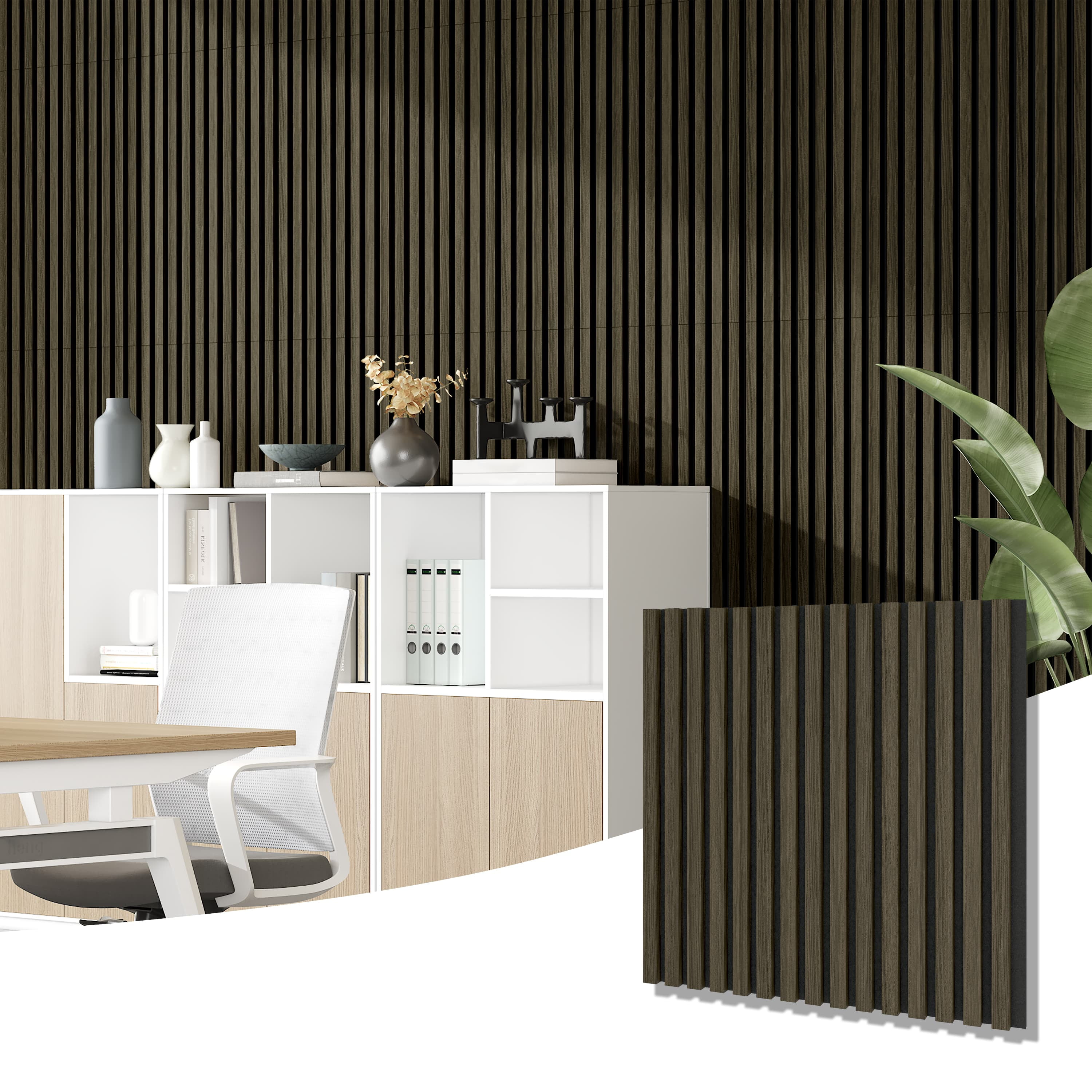 24"x24" Acoustic Slat Wood Wall Panel 3D Slatted Wall Panels 4Pcs,Walnut