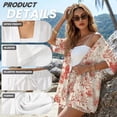 thumbnail image 6 of FKEKYI Red Rose Flower Print Womens Summer Short Set 2 Piece Sets Vacation Outfits Open Front Shirt Top & Shorts with Elastic Waist Beachwear Lounge Set, S, 6 of 7