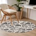 thumbnail image 2 of Farmhouse Black Floral Washable Round Area Rug 4 ft, Linen Boho Flower Rustic Country , Soft Non Slip Rugs Stain Repellent Indoor Felt Carpet for Living Dining Room Bedroom Home Office, 2 of 9