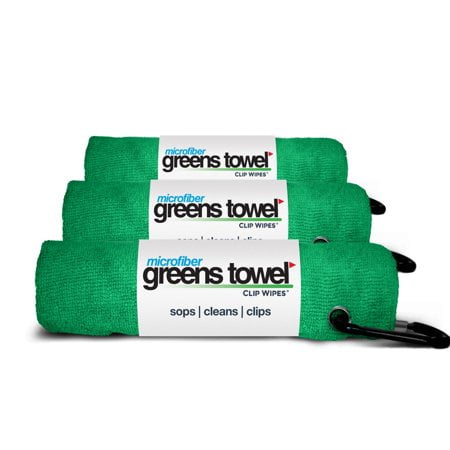 Greens Serviette Verte Ensemble de 3 Serviettes de Golf pour Sacs de Golf avec Clip, Tissu en Microfibre Peluche pour Sieste, 16x16, le Vert (Shamrock Original