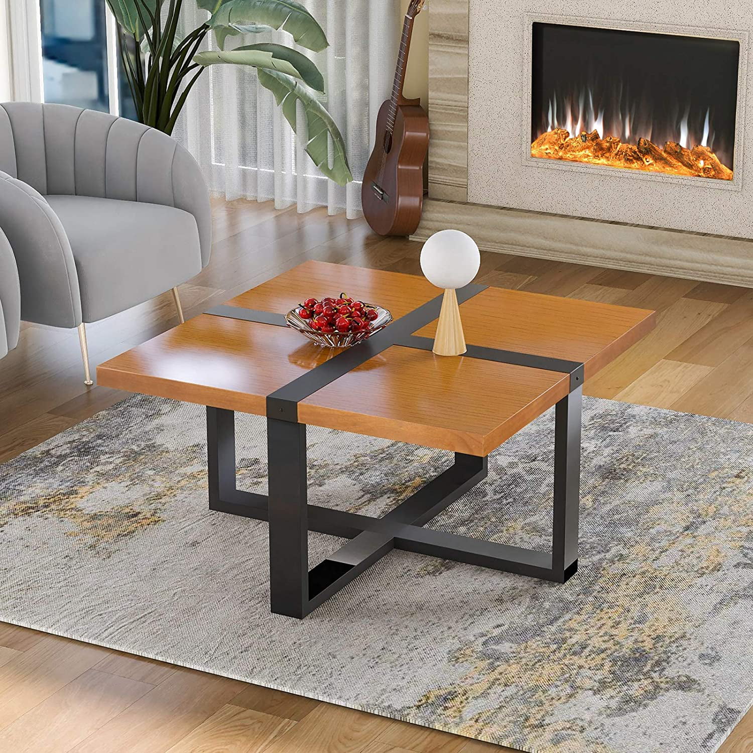 Buy 37.4-inch Solid Wood Farmhouse Coffee Table with Crossed-Shape