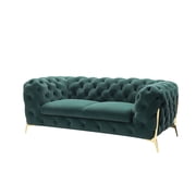 Divani Casa Sheila Transitional Velour Fabric Upholstered Loveseat Emerald Green