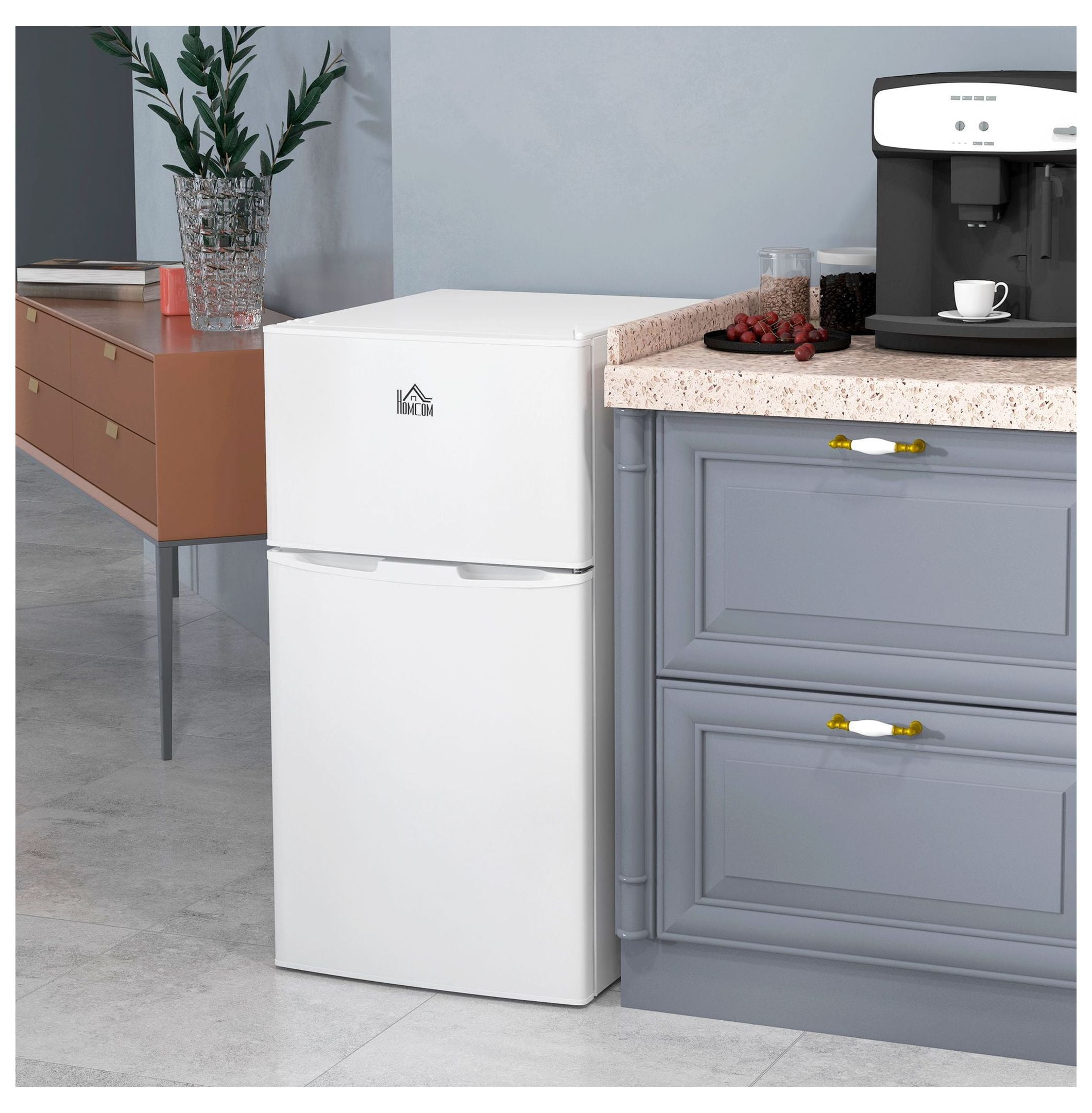 3.2 Cu.Ft Mini Fridge with Freezer - Double Door Refrigerator Adjustable Thermostat, Reversible Door - White - Dorm, Apartment, Bedroom