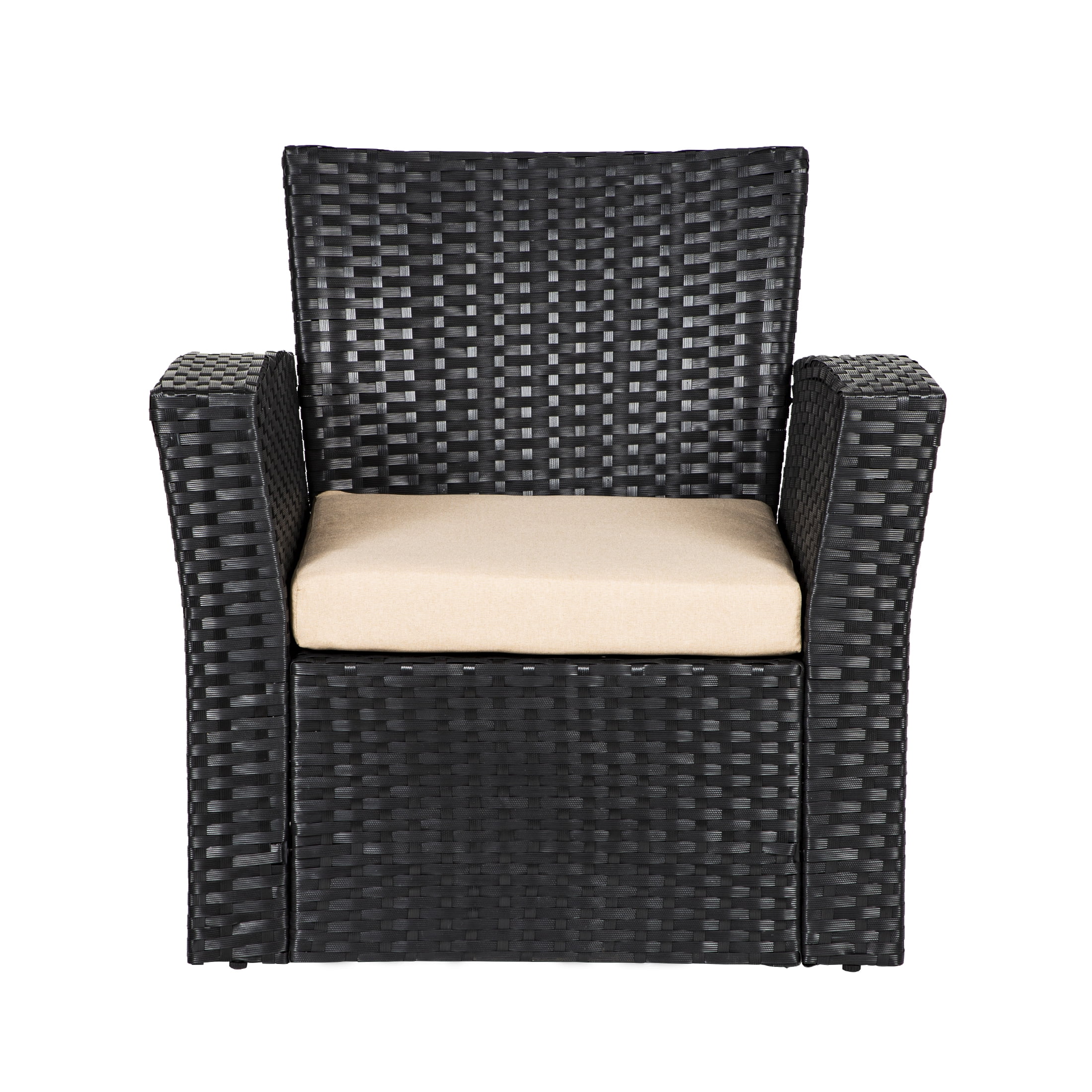 4-Piece Conversation Outdoor Patio Sofa Set with Cushions, Black/Beige