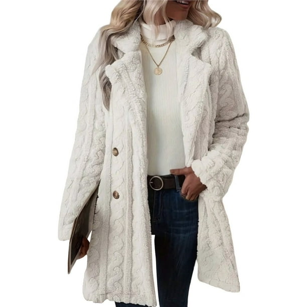 Abrigo de Felpa para Mujer, Cómodo, Informal, Cálido, con Cuello de Traje, Cruzado, Medio. M