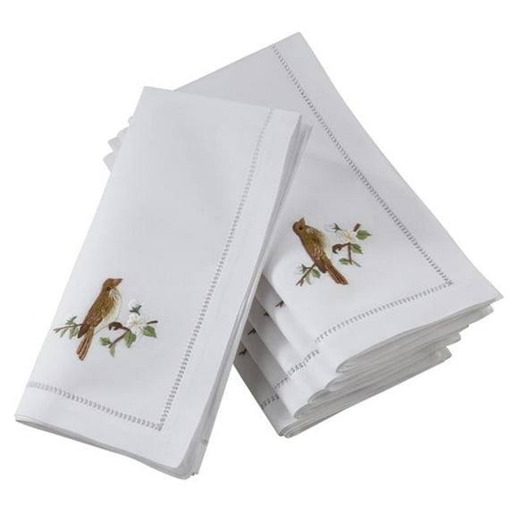 Saro Lifestyle Embroidered Bird Design Hemstitched Napkin (Set of 6)