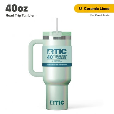 RTIC 40 oz Ceramic Lined Road Trip Tumbler, Leak-Resistant Lid with Straw, Fresh Mint Glitter