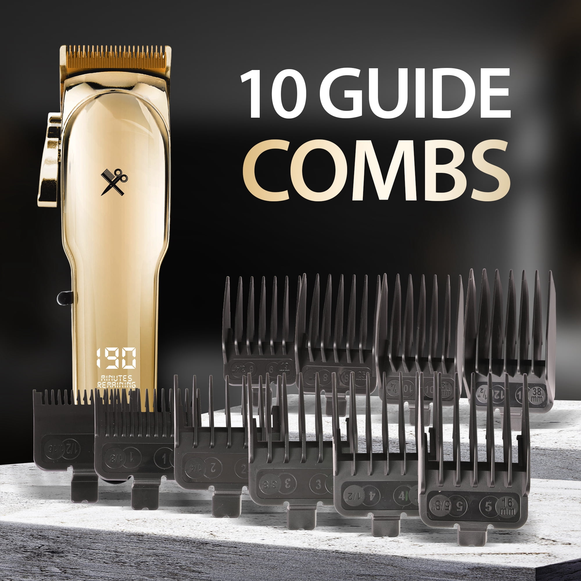 Cutting Edge Cordless Hair Clipper, Ceramic Blade, Adjustable Lever, 10 Guide Combs, LCD Display, Rechargeable
