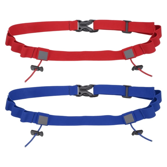 Uxcell Race Number Belt, Elastic Comfortable Running Belts with 6 Energy Gel Loops for Triathlon 2 Pcs & Red/Blue
