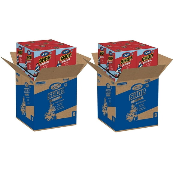 Scott Shop Towels Original 75190, Blue, Pop-Up Dispenser Box, 10 x 12, 200 Sheets/Box, 8 Boxes/Case, 1,600 Towels/Case 2 pack