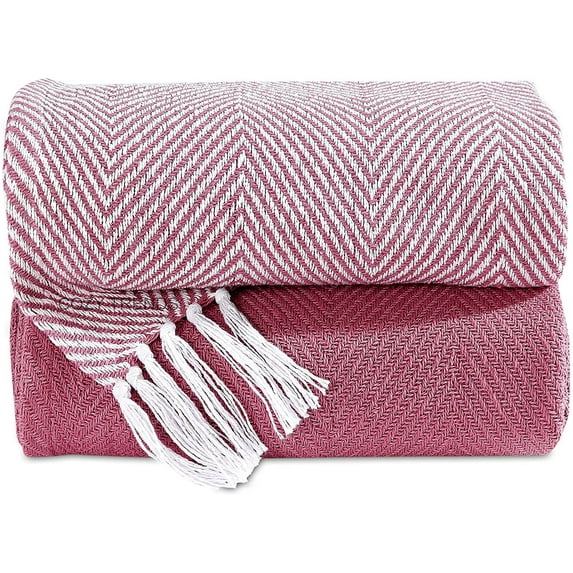 Luxurious Hand Woven Cozy Warm Combed Cotton All Season Indoor Outdoor Light Weight Fade Resistant Couch Chair Bed Throw Blankets Chevron 50x60 Inch Set of 2