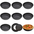 thumbnail image 1 of Molde para tartaletas de 10 cm, 8 piezas, molde para mini tartaletas, molde reutilizable para quiche, moldes para tartas con fondo elevable para hornear pasteles, pasteles y postres, 1 of 5