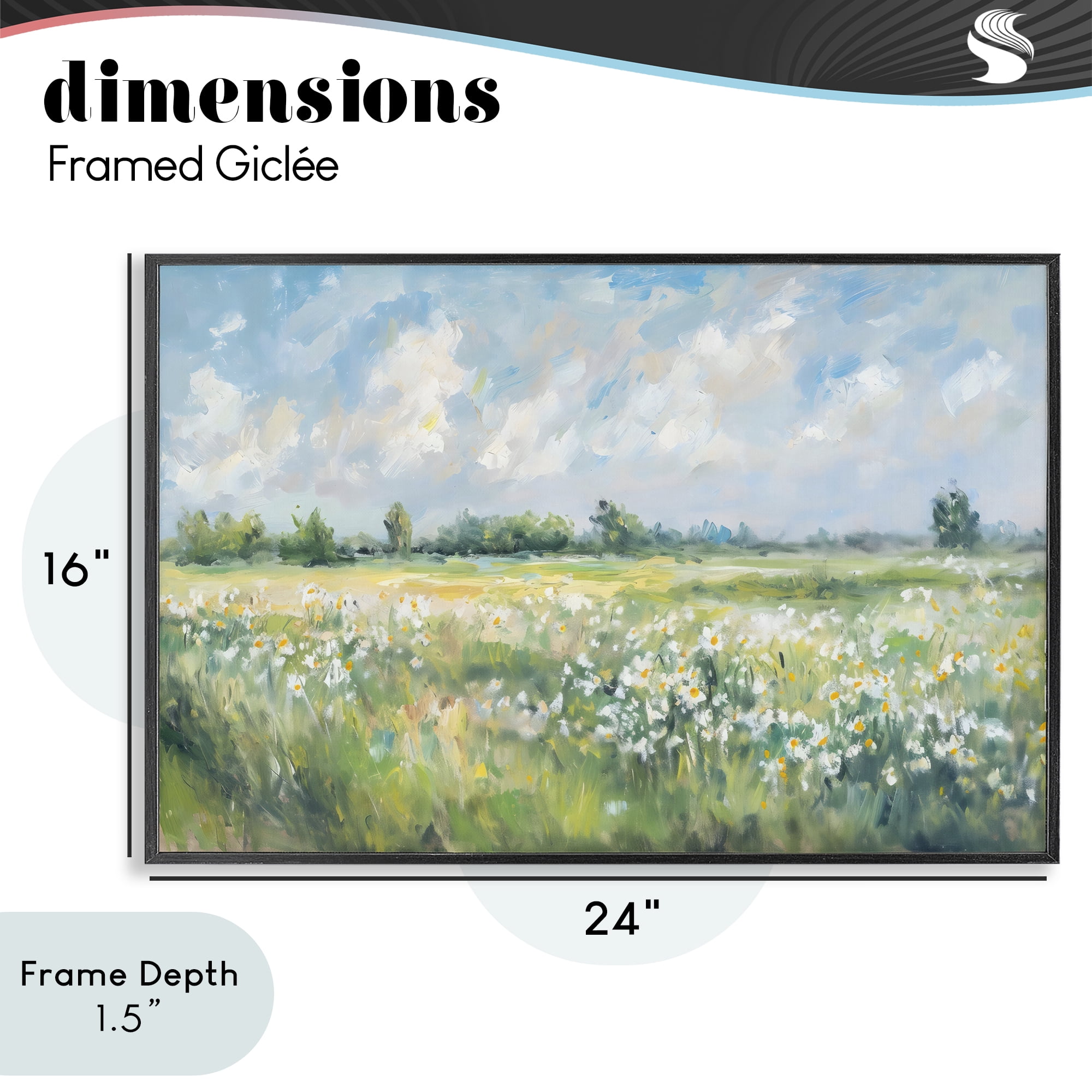 Stupell Industries Daisy Field Landscape Impression Black Framed Giclee Art, design by Creative Studio