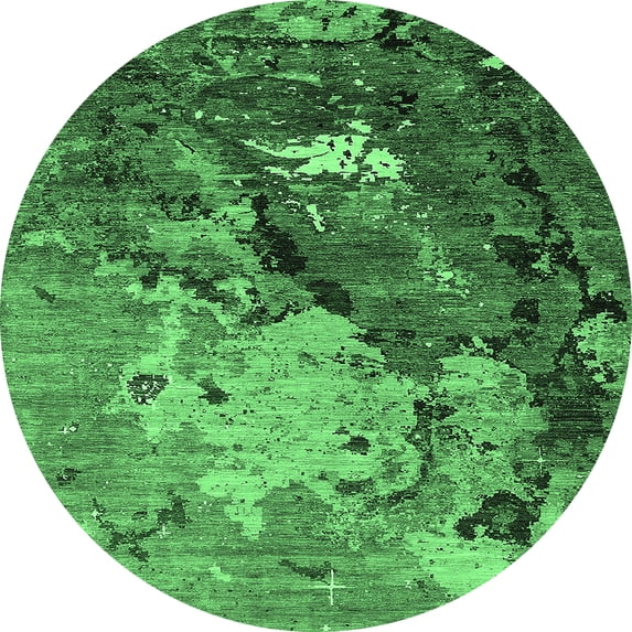 Ahgly Company Indoor Round Oriental Emerald Green Industrial Area Rugs, 4' Round