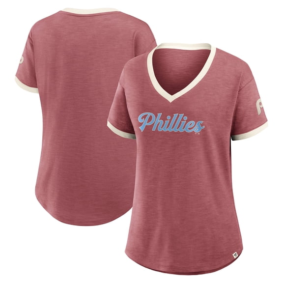 Women's Fanatics Burgundy Philadelphia Phillies Relaxed Fit Vintage Play- Slub V-Neck Fashion Top