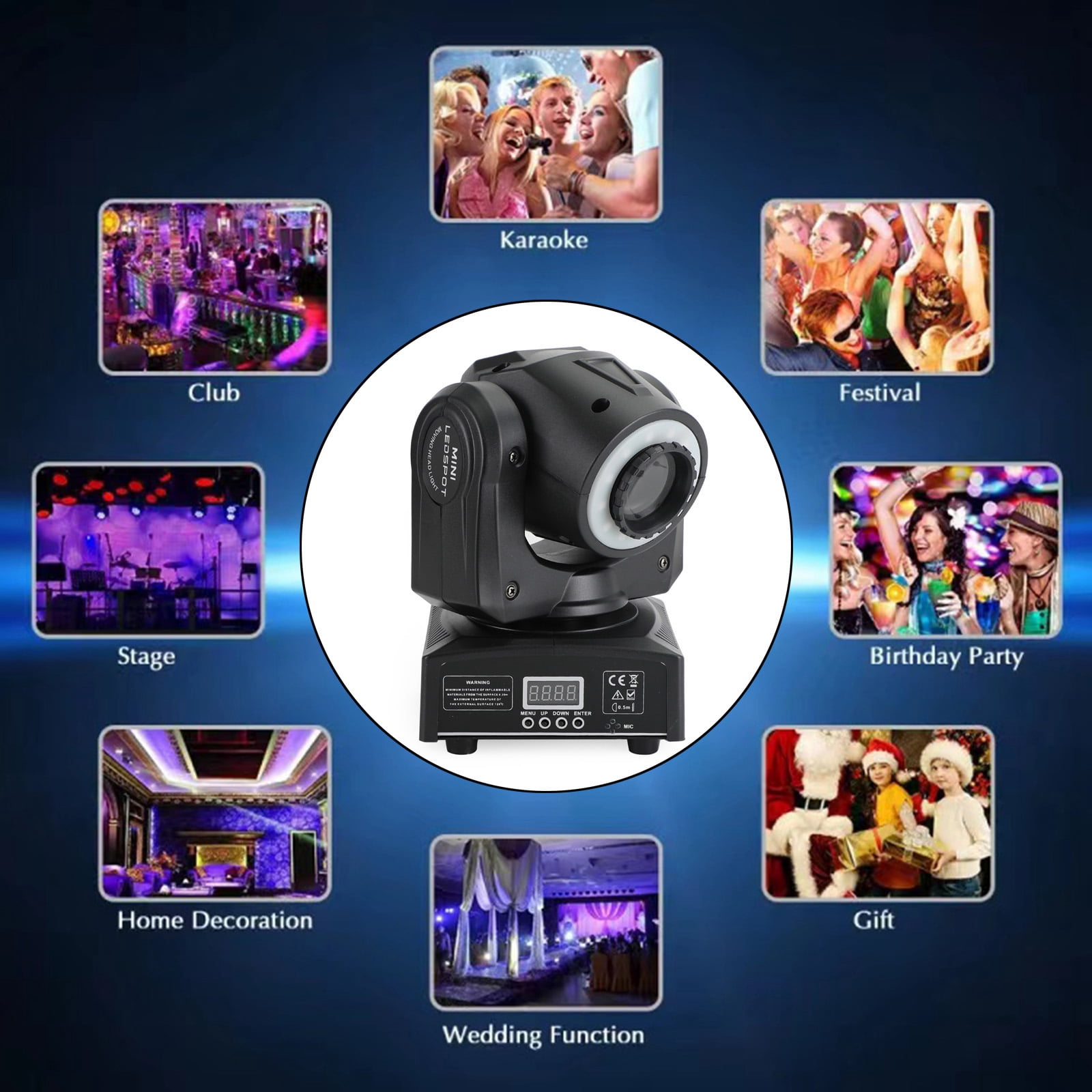 VIPQV  100W LED Stage Lighting with DMX512, Sound Control, 15 Colors and 8 Gobos, Moving Head DJ Lights for Party Bar Wedding, 1 Pack