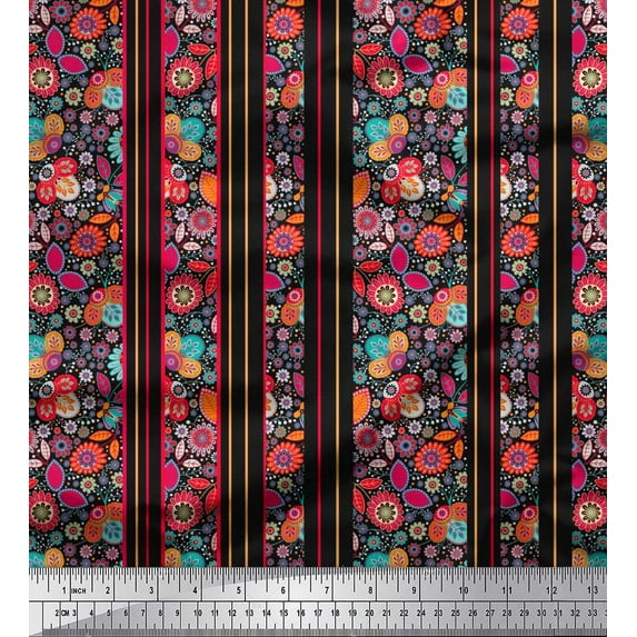 Soimoi Rayon Fabric Stripe,Leaves & Floral Decorative Fabric Prints by Yard 56 Inch Wide