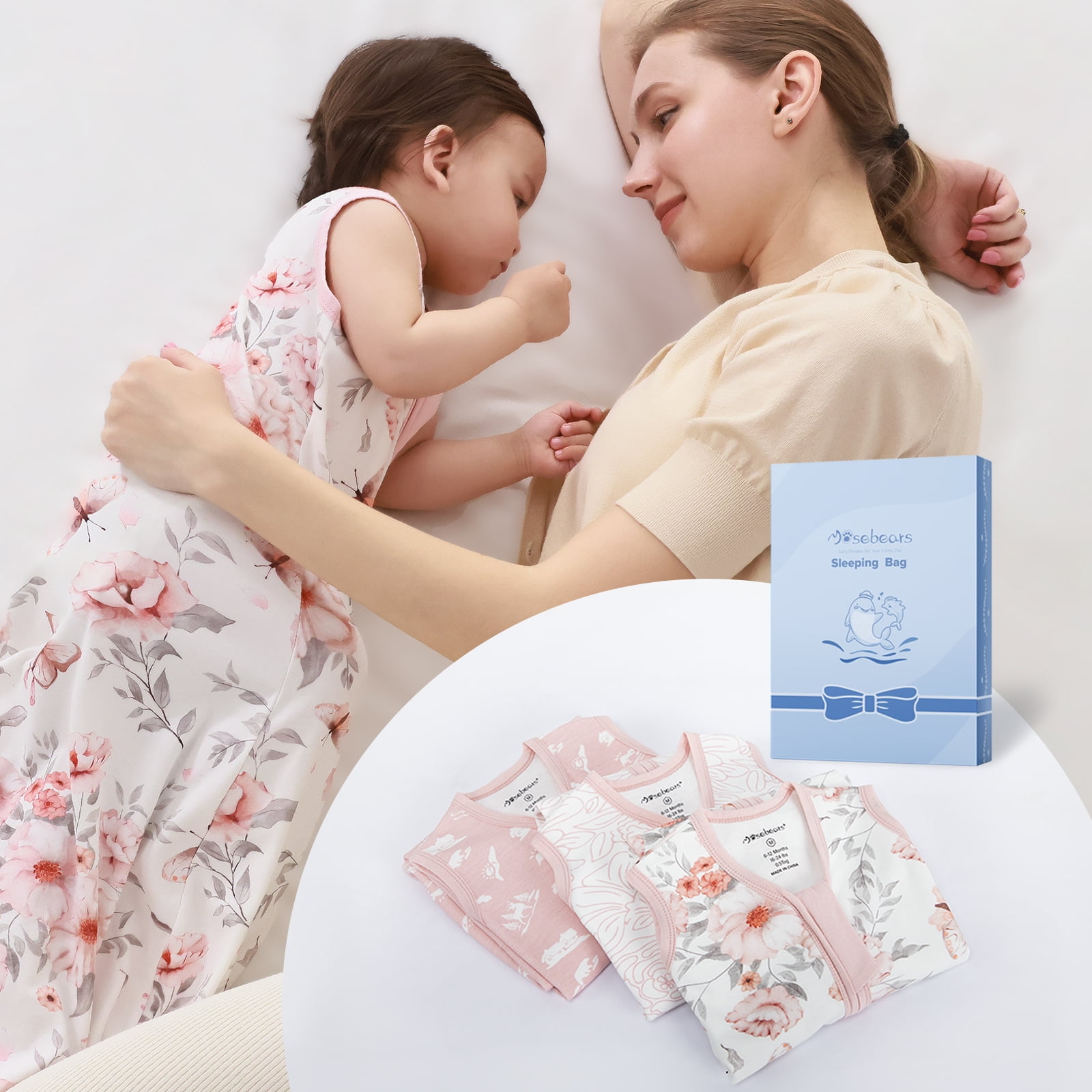 Mosebears 3Pcs 0.5 Tog Baby Sleep Sack 12-18 Months 100% Cotton Unisex Baby Wearable Blanket With 2-way Zipper