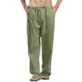 thumbnail image 2 of Men's Cotton Linen Pants Elastic Waist Drawstring Casual Trouser Lightweight Straight-Legs Loose Beach Yoga Pants Army Green S, 2 of 5