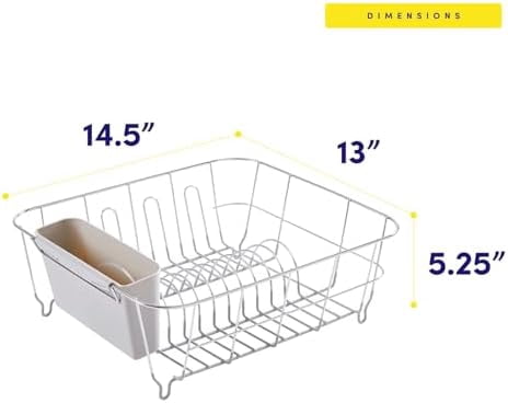 Dish Drying Rack & Cutlery Holder 2 Piece Set - Compact Sink-Fitting Dish Drainer with Rubberized Undercoating, Space-Saving Kitchen Organizer for Plates, Cups, Bowls & Utensils in Sink, Silver