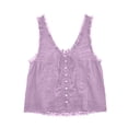 thumbnail image 5 of aohooy Women Cotton Tank Tops Y2k Cropped Lace Button Down Sleeveless Shirt Boho Casual Summer Fashion Tops Dressy Blouse 2026 Purple,L, 5 of 7