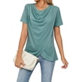 thumbnail image 2 of Hanerdun Women Crew Neck Blouse Top Female Short Sleeve Cross Hem Tee Green 2XL, 2 of 6