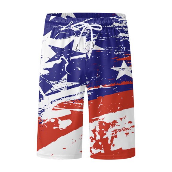 Men's Casual Shorts Summer Comfortable Loose Fit Patriotic Star Stripes Flag Design Breathable Lightweight Outdoor Sports Wear
