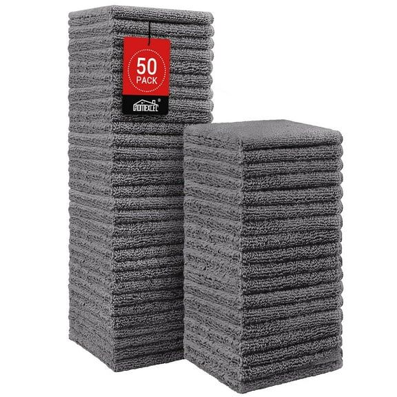 HOMEXCEL Microfiber Washcloths 50 Pack, Highly Absorbent and Soft Face Towel, Multi-Purpose Wash Cloths for Bathroom, Gym, Hotel, Spa and Kitchen, Multicolor 12x12 Inch, Grey