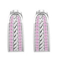 thumbnail image 3 of Dazzlingrock Collection Round Two Lines Pink Sapphire in Between Rope Huggie Hoop Earrings for Women (Color Pink, Clarity Highly Included) in 18K White Gold, 3 of 6