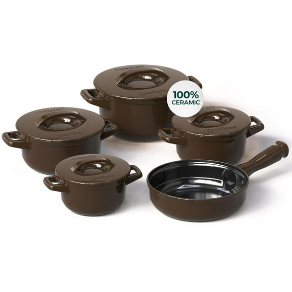 9 Piece Cookware Set Cocoa Brown with Ceramic Lid - Non-toxic Cookware, Casserole and Frying Pan Set for Healthy Cooking, Dishwasher Safe