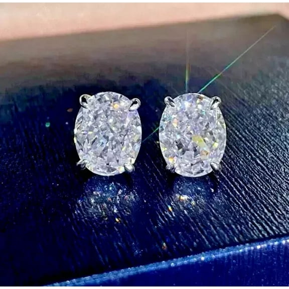 14k White Gold Plated 2ct Lab Created Oval Cut Diamond Women's Stud Earrings