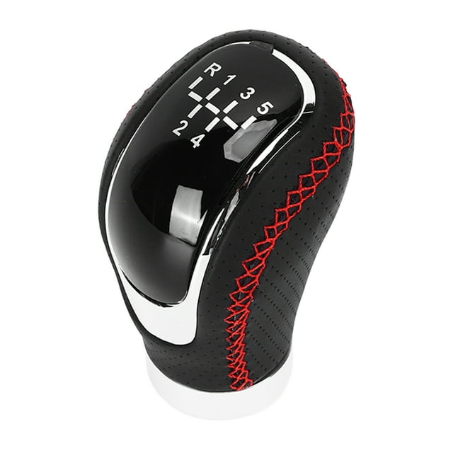 Manual Gear Knob, Artificial Leather Sensitive Red Stitching Shifter Head With Replaceable Paster For Car