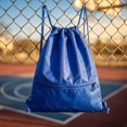 thumbnail image 4 of Drawstring Backpack with Front Zipper Pocket, Large Capacity Water Resistant Oxford Cloth Sports Sack Bag for Gym, Basketball, Travel, Outdoor, 4 of 5