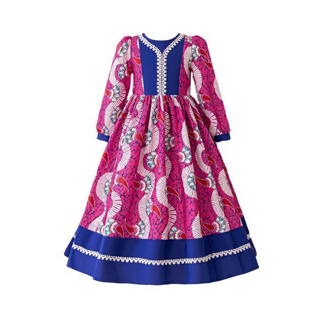 Robes Décontractées pour Filles en Bas Âge Brodées de Fleurs Col Rond Manches Longues Robes Maxi Vêtements de Sport, Rose, 3-4 Ans