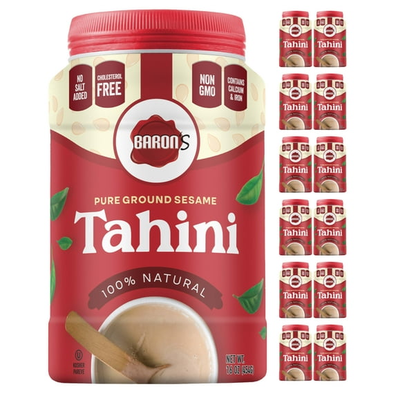 Baron’s Pure Tahini Sesame Paste 16oz Jars (12 Pack) Kosher & All Natural