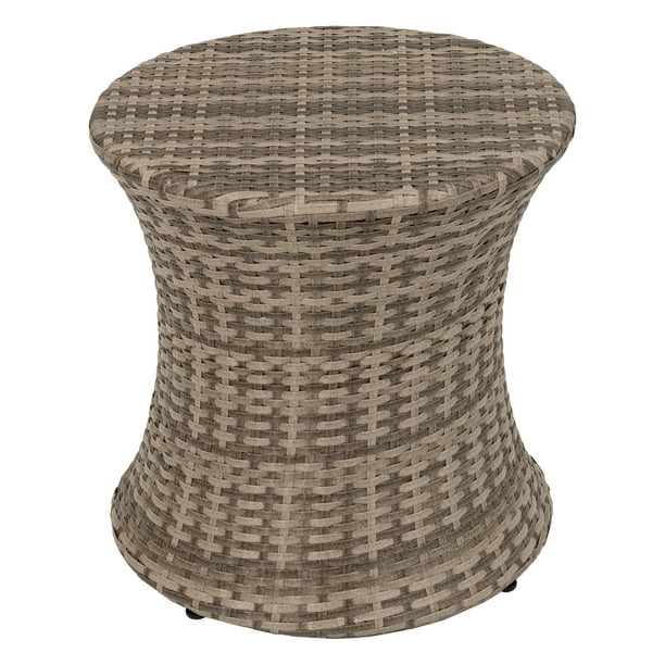 Round Outdoor Patio Side Table Faux Rattan End Table 20 Inch Hourglass