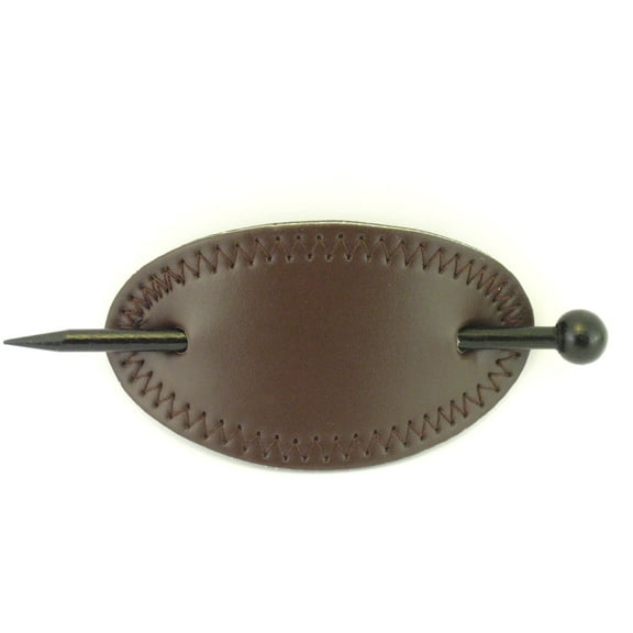 Pastel Oval Stitched Faux Leather Hair Stick Pin, Dark Brown, 1 Ct.