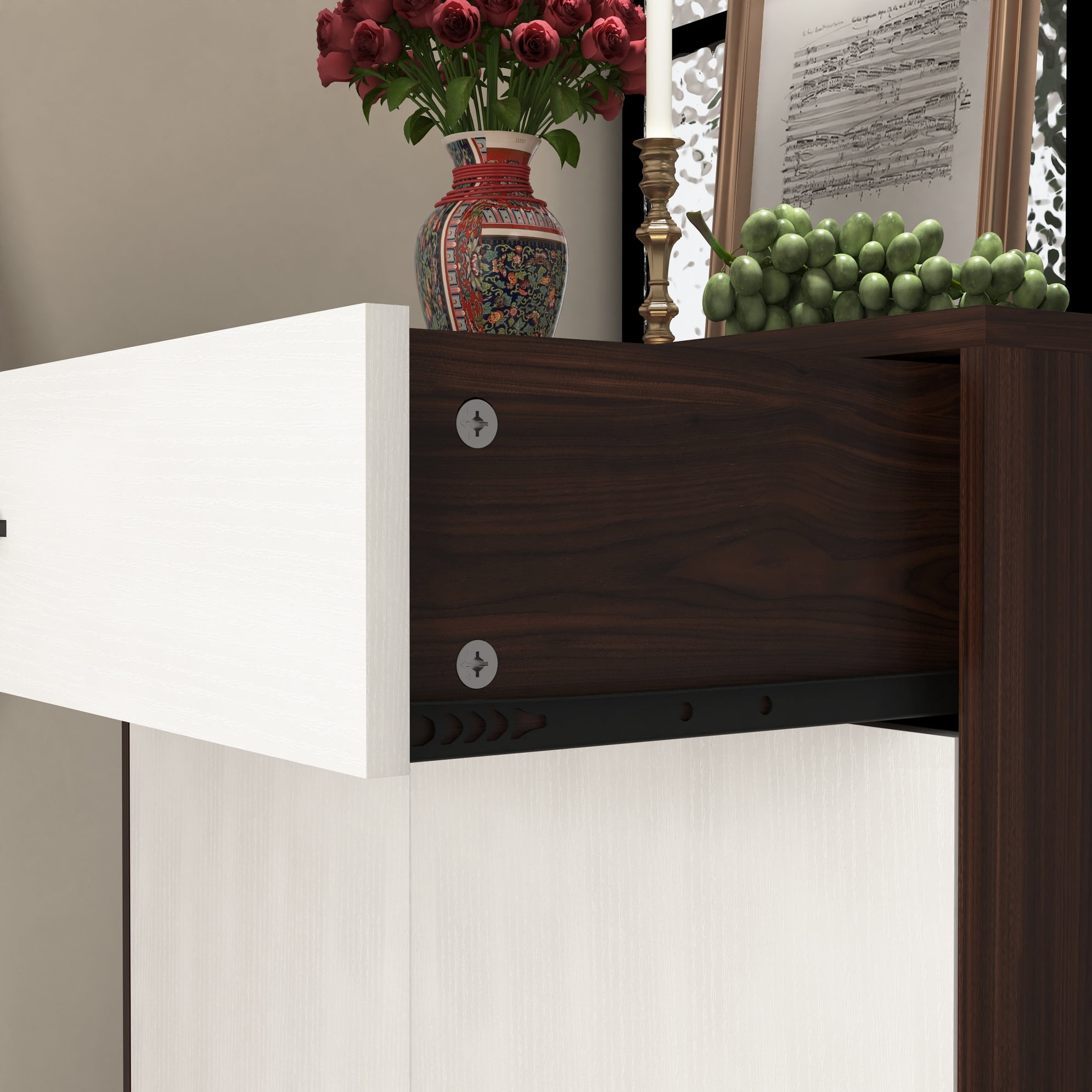 Noble House 4-Tier Shoe Storage Cabinet with Drawer, Adjustable Shelves, Walnut and White